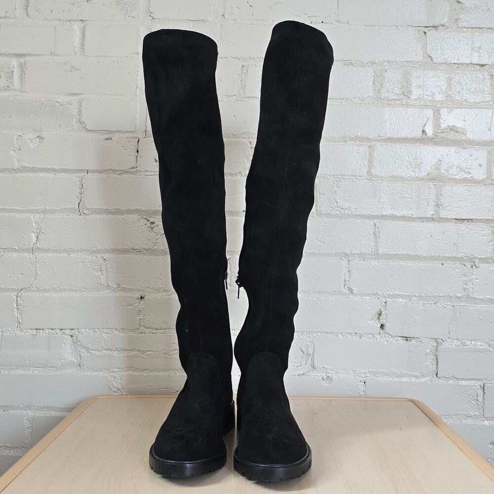 Steve Madden Lizbeth Black Faux Suede Over The Knee Boots Women's Lug Sole- 6